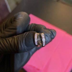 Eternity huggie hoop earrings with simulated amethyst